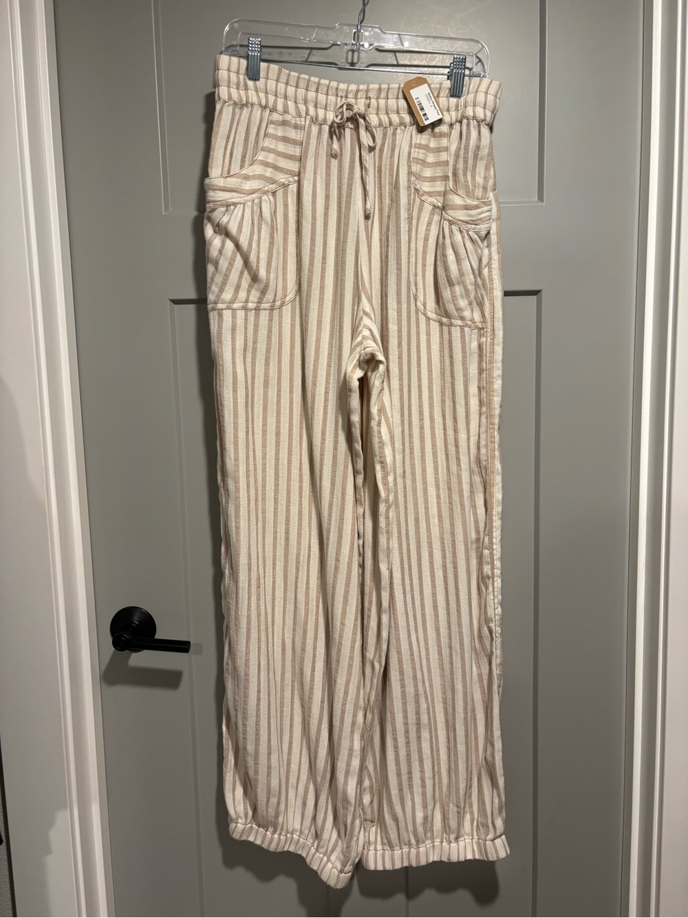 Striped Wide-Leg Lounge Pants - Cream & Tan